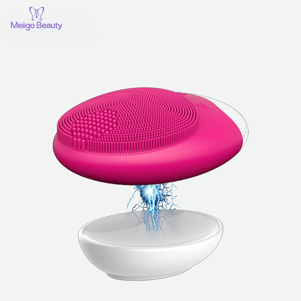 Meiigo beauty BR 003 wireless charging silicone face brush 6 002 - Sonic facial cleansing brush silicone vibrating cleanser & massager  BR-003