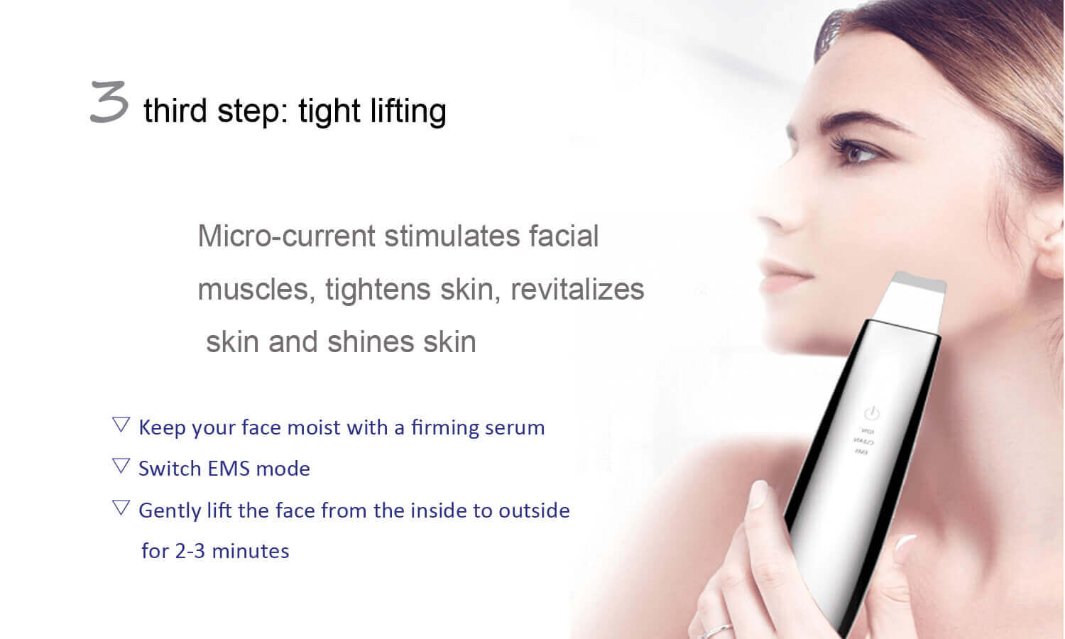 Meiigobeauty ultrasound skin scrubber of SC002 EMS - Ultrasonic skin spatula for makeup removal - SC003